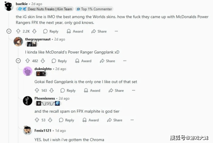 LOL皮膚(fū)投票排行，只有一款冠军皮膚(fū)进入前100，看到就能想到IG